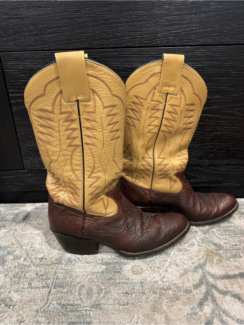 Classic Two-Tone Women’s Western Heeled Boots - Tan & Brown - Picture 8 of 12